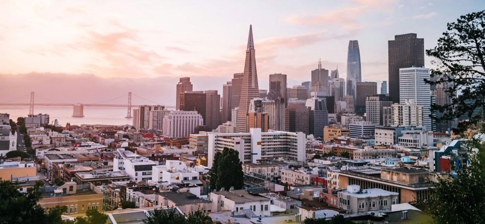 A view of a city in the morning light