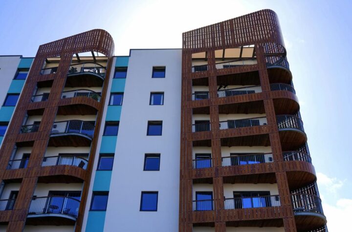 White and brown concrete building.