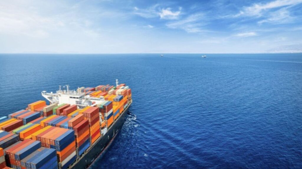 container ship in open sea